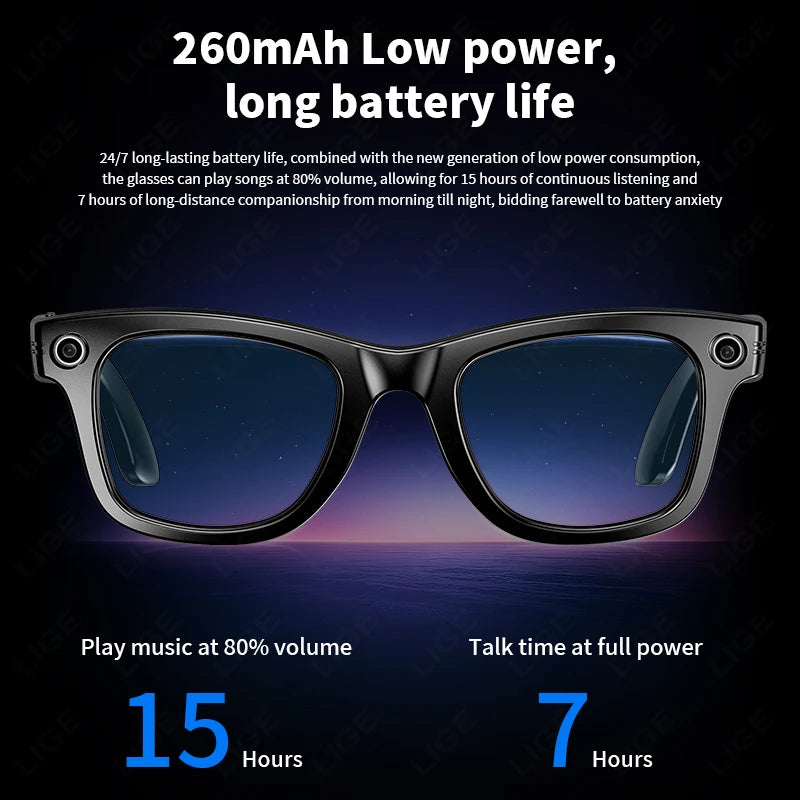 AI Three-generation Smart Bluetooth Glasses Magnetic Frame Sunglasses Men(Smart Glasses Recording Videos AI Photo Recognition Answer Translation 260mAh Large Battery IP65 Waterproof Bluetooth Glasses)