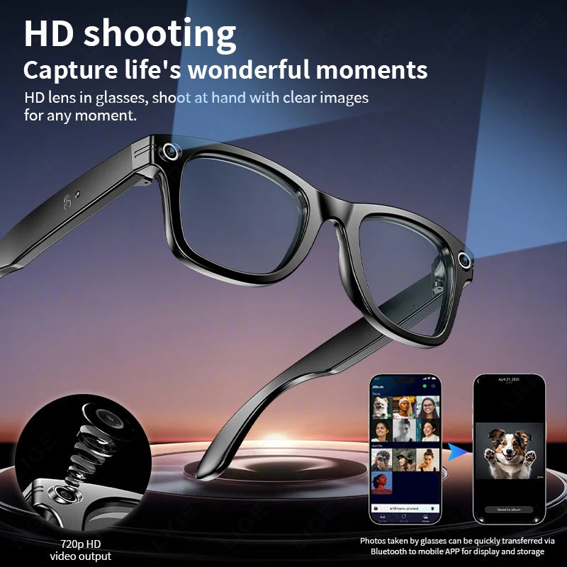 AI Three-generation Smart Bluetooth Glasses Magnetic Frame Sunglasses Men(Smart Glasses Recording Videos AI Photo Recognition Answer Translation 260mAh Large Battery IP65 Waterproof Bluetooth Glasses)