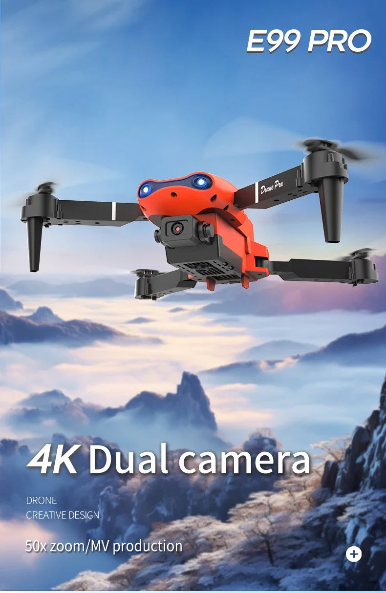 Mini E99Pro Foldable RC Helicopter 5G WiFi FPV 4K Dual HD Camera Drone with Height Hold Wide Angle Professional