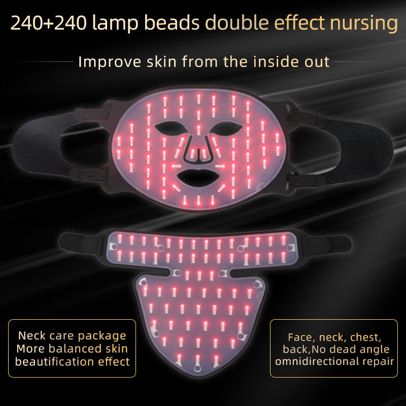 LED Silicone Mask Facial Neck Honeycomb Precision Suit Red Blue Light Household Skin Rejuvenation Mask