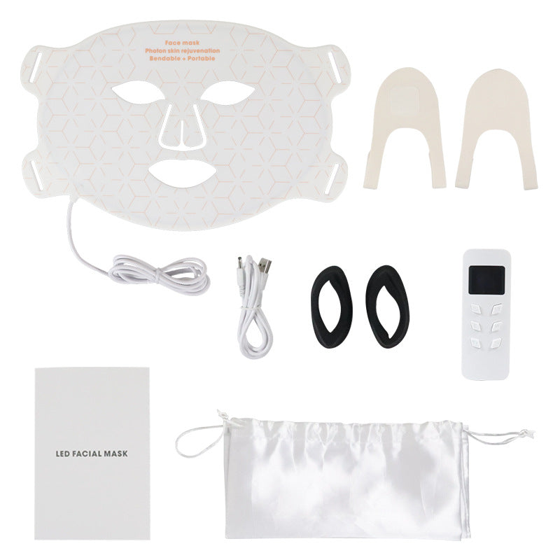 LED Silicone Mask Facial Neck Honeycomb Precision Suit Red Blue Light Household Skin Rejuvenation Mask