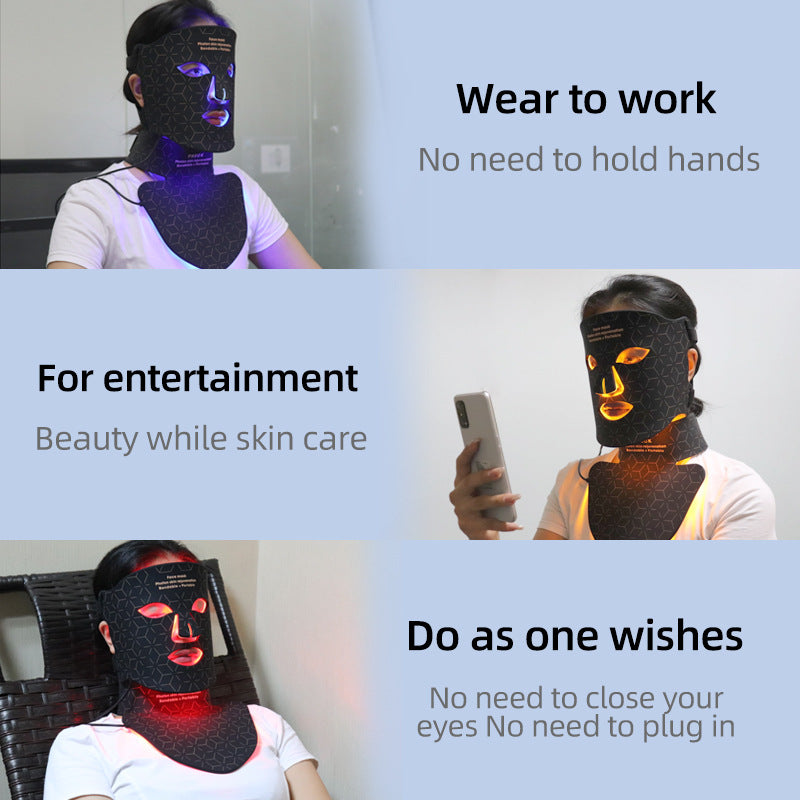 LED Silicone Mask Facial Neck Honeycomb Precision Suit Red Blue Light Household Skin Rejuvenation Mask