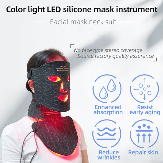LED Silicone Mask Facial Neck Honeycomb Precision Suit Red Blue Light Household Skin Rejuvenation Mask