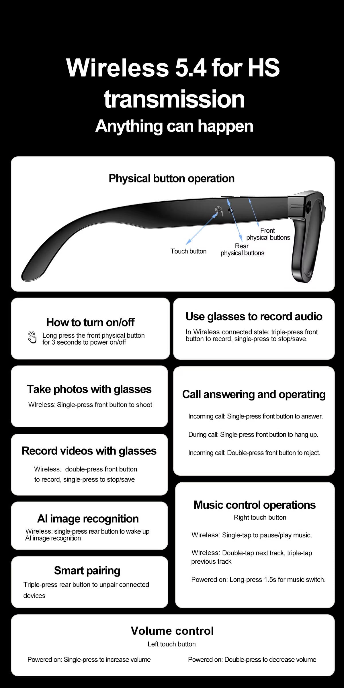 AI Three-generation Smart Bluetooth Glasses Magnetic Frame Sunglasses Men(Smart Glasses Recording Videos AI Photo Recognition Answer Translation 260mAh Large Battery IP65 Waterproof Bluetooth Glasses)