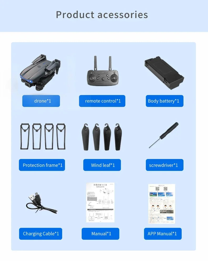 Mini E99Pro Foldable RC Helicopter 5G WiFi FPV 4K Dual HD Camera Drone with Height Hold Wide Angle Professional