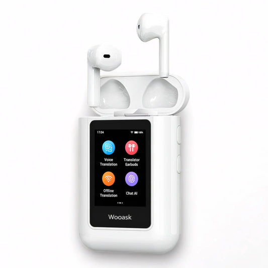 Wooask-A8 AI Translator Earbuds with Touch Screen,2 in 1 Real Time Voice Translation Earphones, Two-way Translator,NO WiFi Need