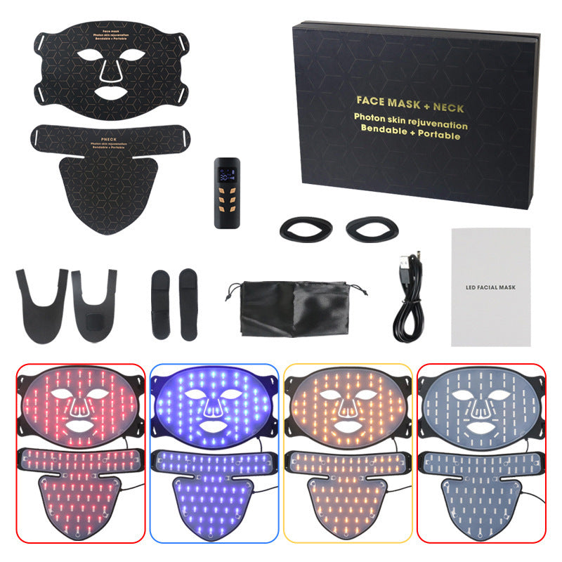 LED Silicone Mask Facial Neck Honeycomb Precision Suit Red Blue Light Household Skin Rejuvenation Mask