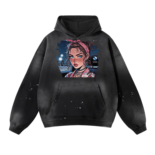 Cicada Striker Vintage Wash Frayed Fleece Hoodie - 360 GSM