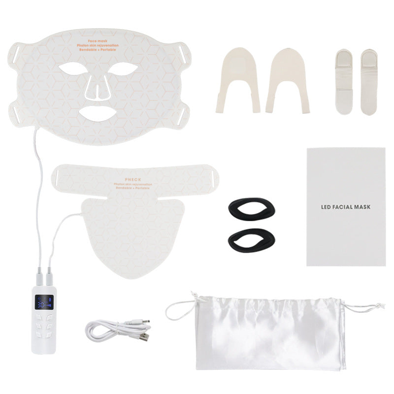 LED Silicone Mask Facial Neck Honeycomb Precision Suit Red Blue Light Household Skin Rejuvenation Mask